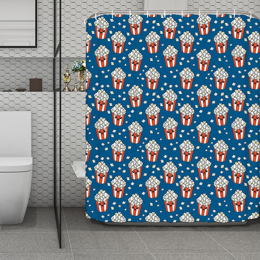 Cute Popcorn Box Pattern Print Polyester Shower Curtain