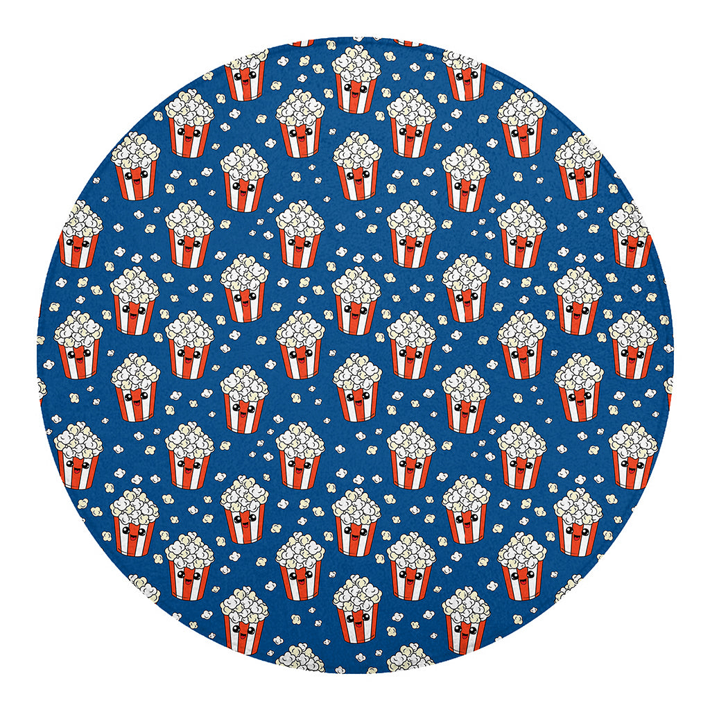 Cute Popcorn Box Pattern Print Round Blanket