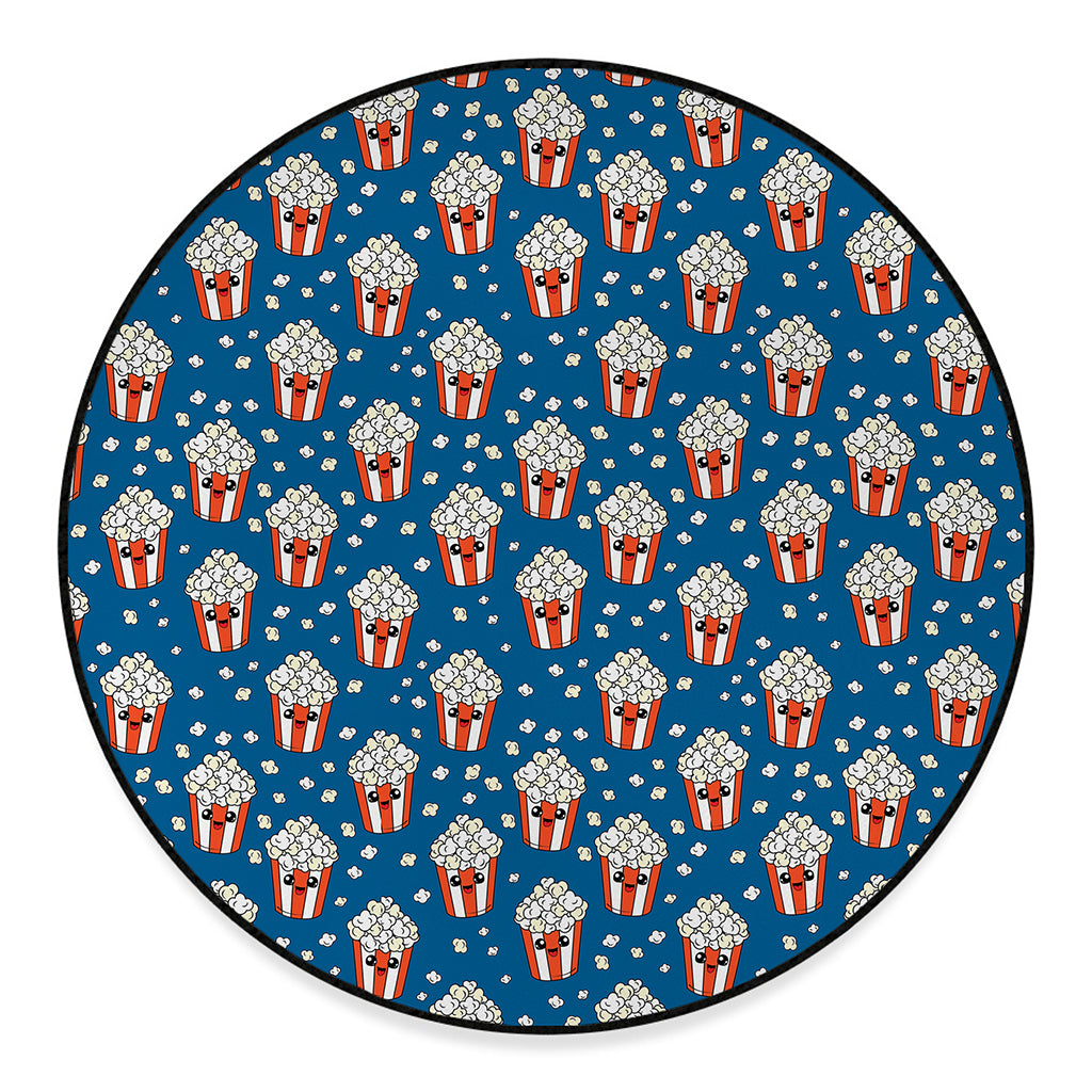 Cute Popcorn Box Pattern Print Round Floor Mat