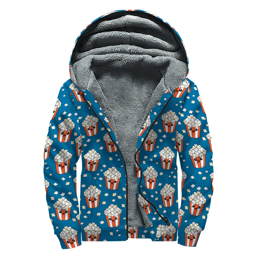 Cute Popcorn Box Pattern Print Sherpa Lined Zip Up Hoodie