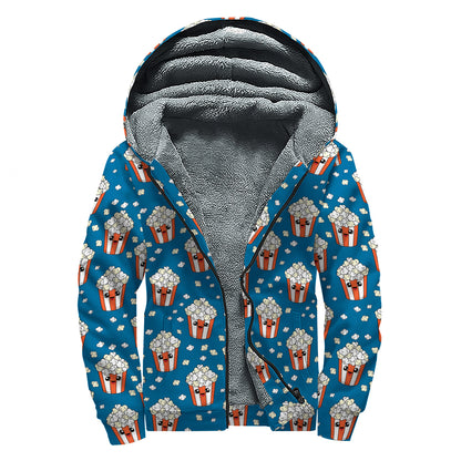 Cute Popcorn Box Pattern Print Sherpa Lined Zip Up Hoodie