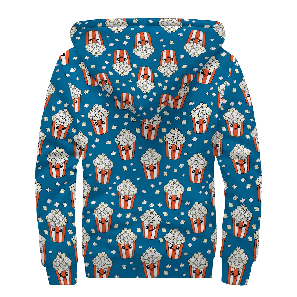 Cute Popcorn Box Pattern Print Sherpa Lined Zip Up Hoodie