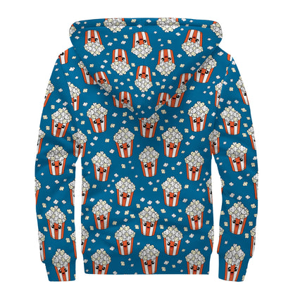 Cute Popcorn Box Pattern Print Sherpa Lined Zip Up Hoodie