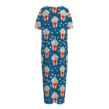 Cute Popcorn Box Pattern Print Short Sleeve Long Nightdress