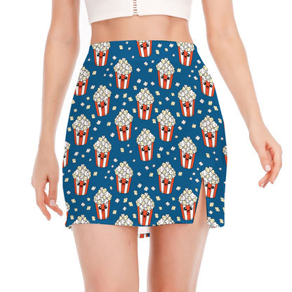 Cute Popcorn Box Pattern Print Side Slit Mini Skirt
