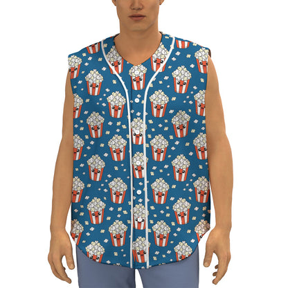 Cute Popcorn Box Pattern Print Sleeveless Baseball Jersey