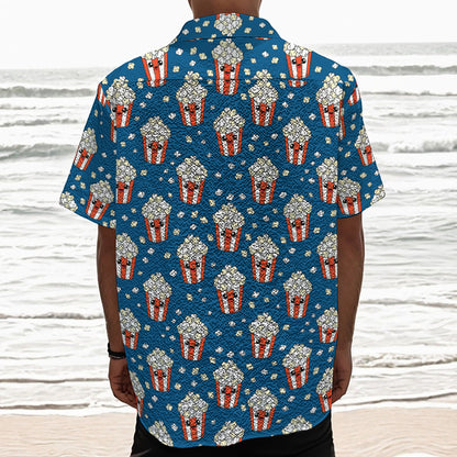 Cute Popcorn Box Pattern Print Textured Short Sleeve Shirt