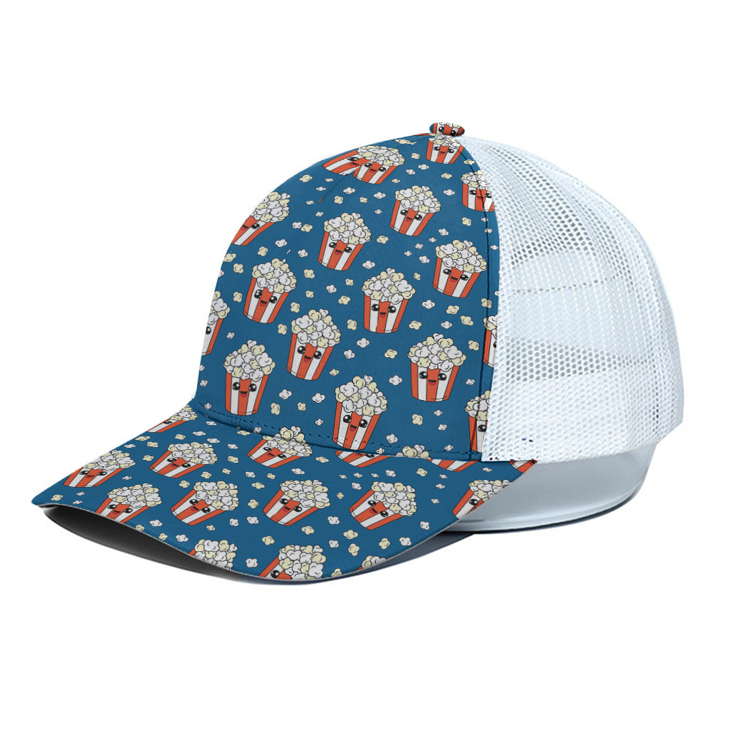 Cute Popcorn Box Pattern Print White Mesh Trucker Cap