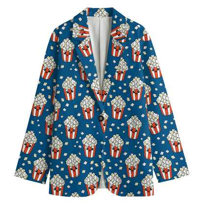 Cute Popcorn Box Pattern Print Women's Blazer