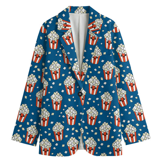 Cute Popcorn Box Pattern Print Women's Blazer
