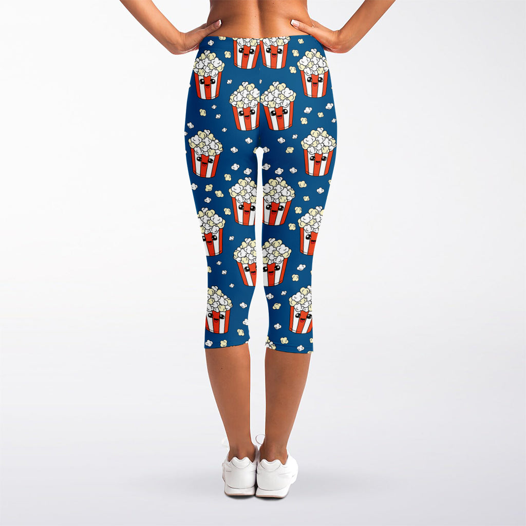 Cute Popcorn Box Pattern Print Women's Capri Leggings