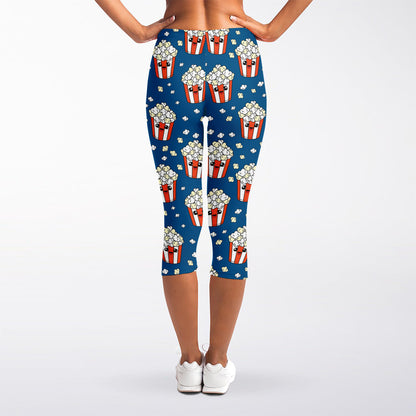 Cute Popcorn Box Pattern Print Women's Capri Leggings