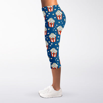 Cute Popcorn Box Pattern Print Women's Capri Leggings