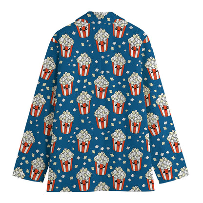 Cute Popcorn Box Pattern Print Women's Cotton Blazer