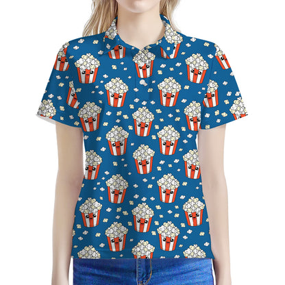 Cute Popcorn Box Pattern Print Women's Polo Shirt