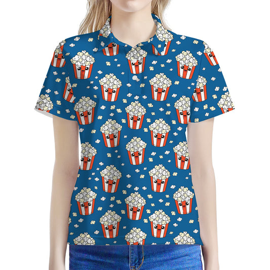 Cute Popcorn Box Pattern Print Women's Polo Shirt