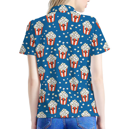 Cute Popcorn Box Pattern Print Women's Polo Shirt