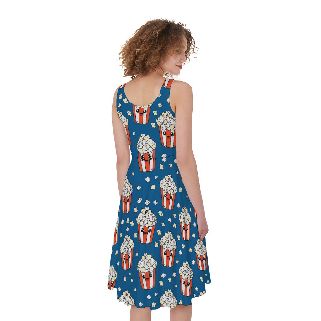 Cute Popcorn Box Pattern Print Women's Sleeveless Dress