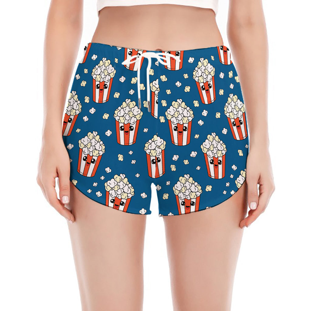 Cute Popcorn Box Pattern Print Women's Split Running Shorts
