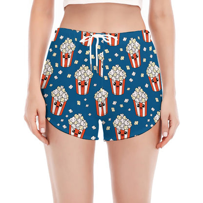 Cute Popcorn Box Pattern Print Women's Split Running Shorts