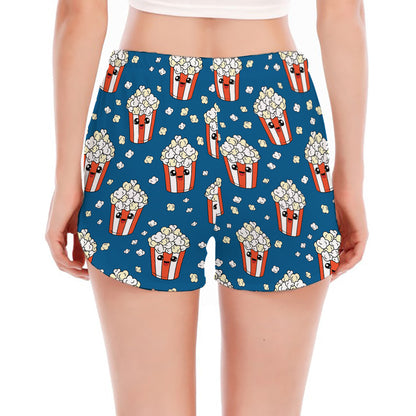 Cute Popcorn Box Pattern Print Women's Split Running Shorts