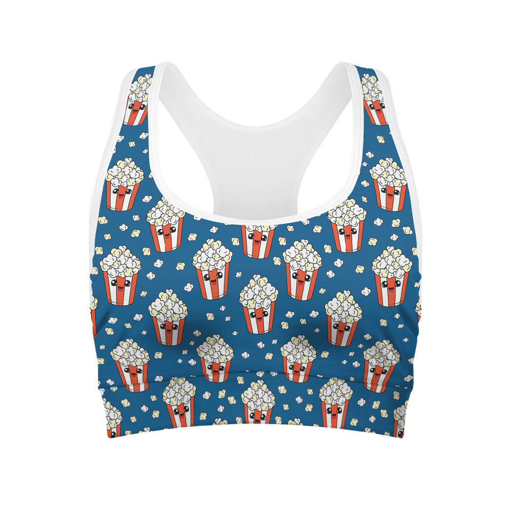 Cute Popcorn Box Pattern Print Women's Sports Bra