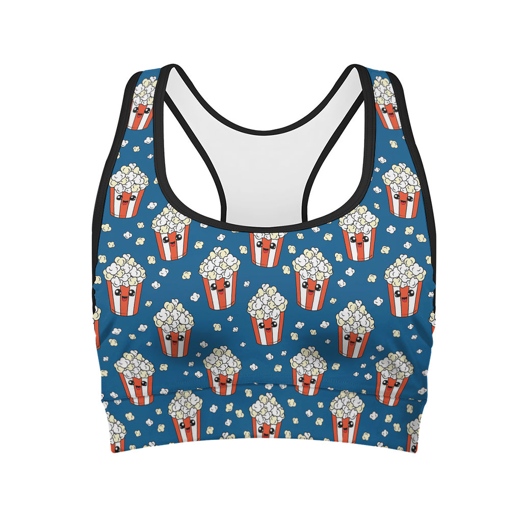 Cute Popcorn Box Pattern Print Women's Sports Bra