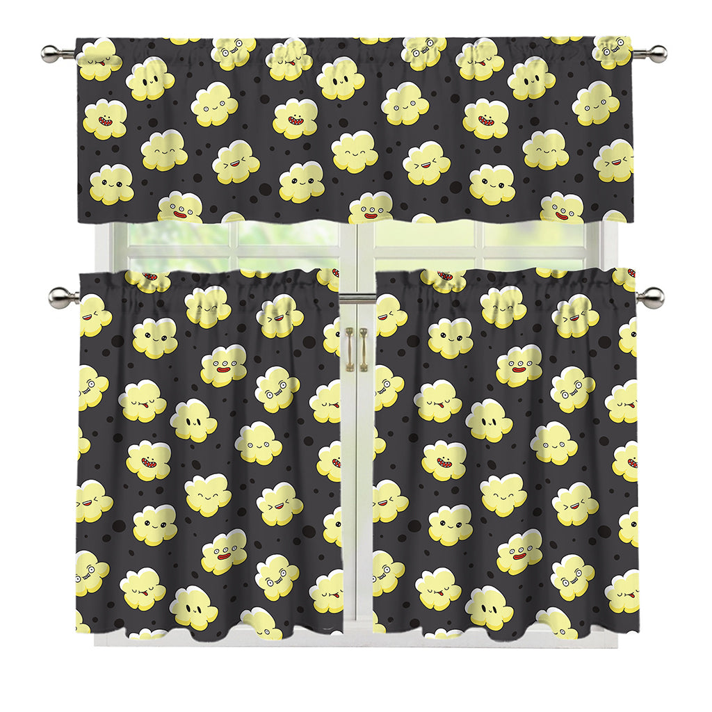 Cute Popcorn Pattern Print 3 Piece Kitchen Curtains