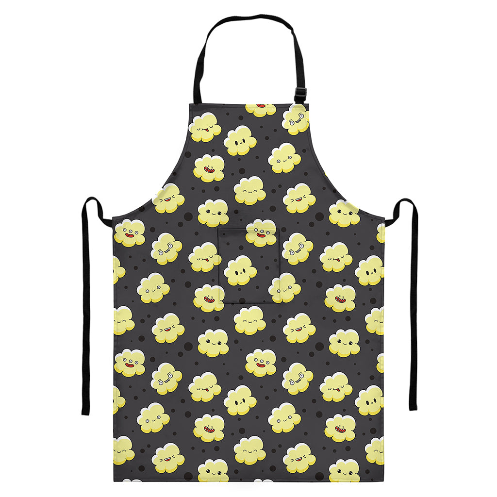 Cute Popcorn Pattern Print Bib Apron With Pocket