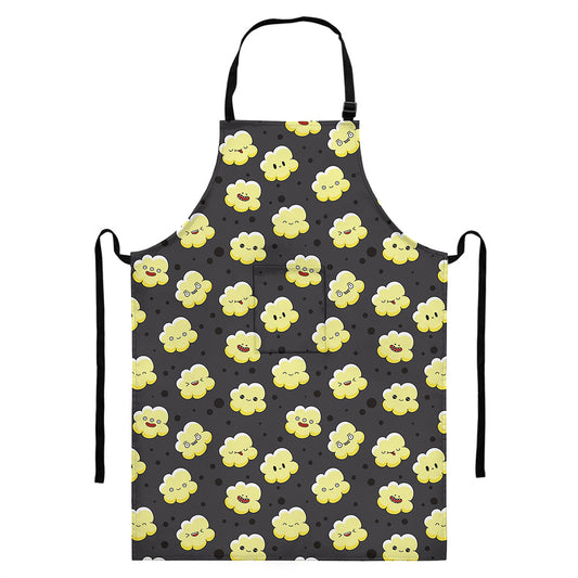 Cute Popcorn Pattern Print Bib Apron With Pocket