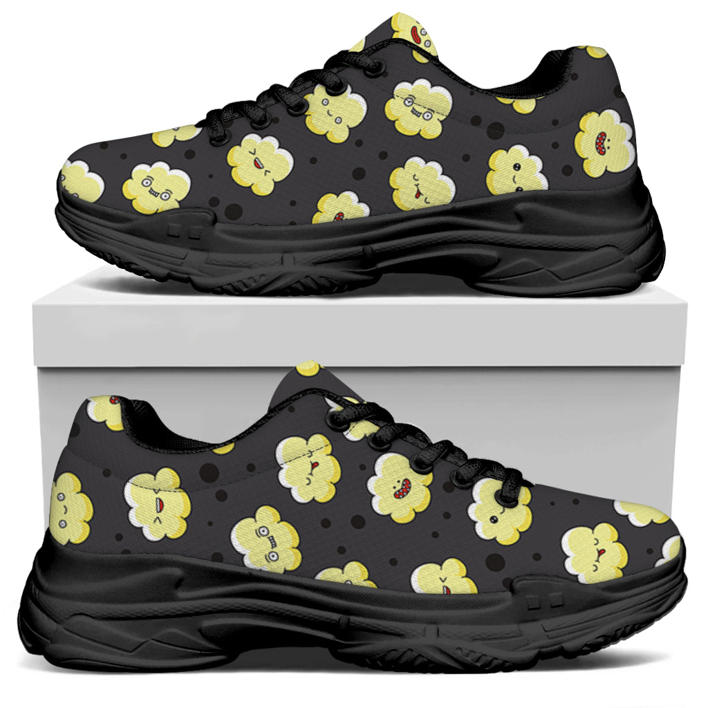 Cute Popcorn Pattern Print Black Chunky Shoes