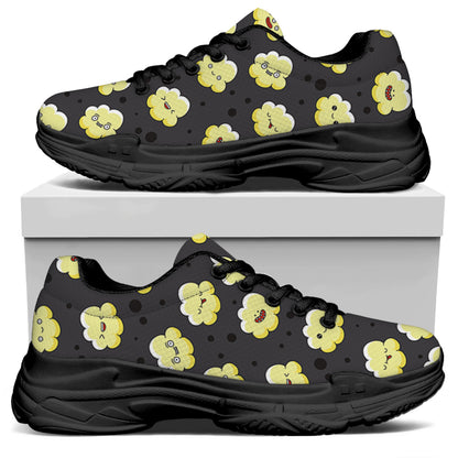 Cute Popcorn Pattern Print Black Chunky Shoes