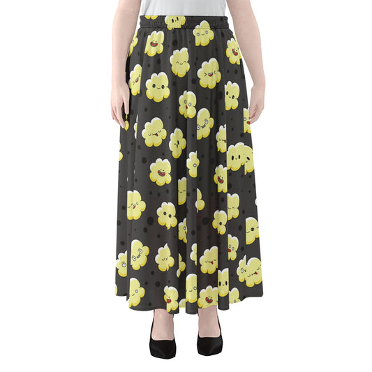 Cute Popcorn Pattern Print Chiffon Maxi Skirt