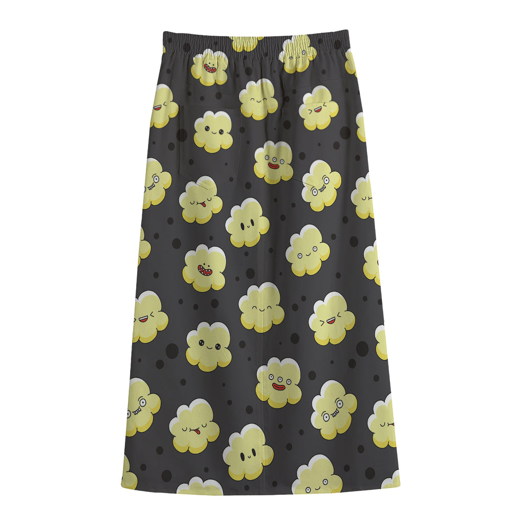 Cute Popcorn Pattern Print Cotton Front Slit Maxi Skirt