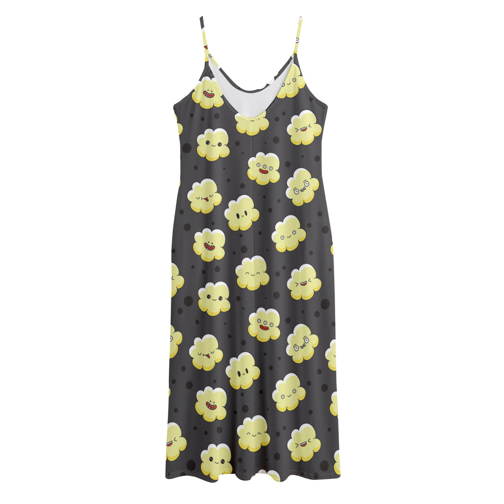 Cute Popcorn Pattern Print Jersey Midi Cami Dress