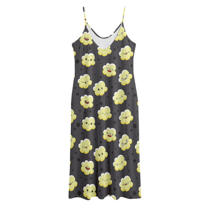 Cute Popcorn Pattern Print Jersey Midi Cami Dress