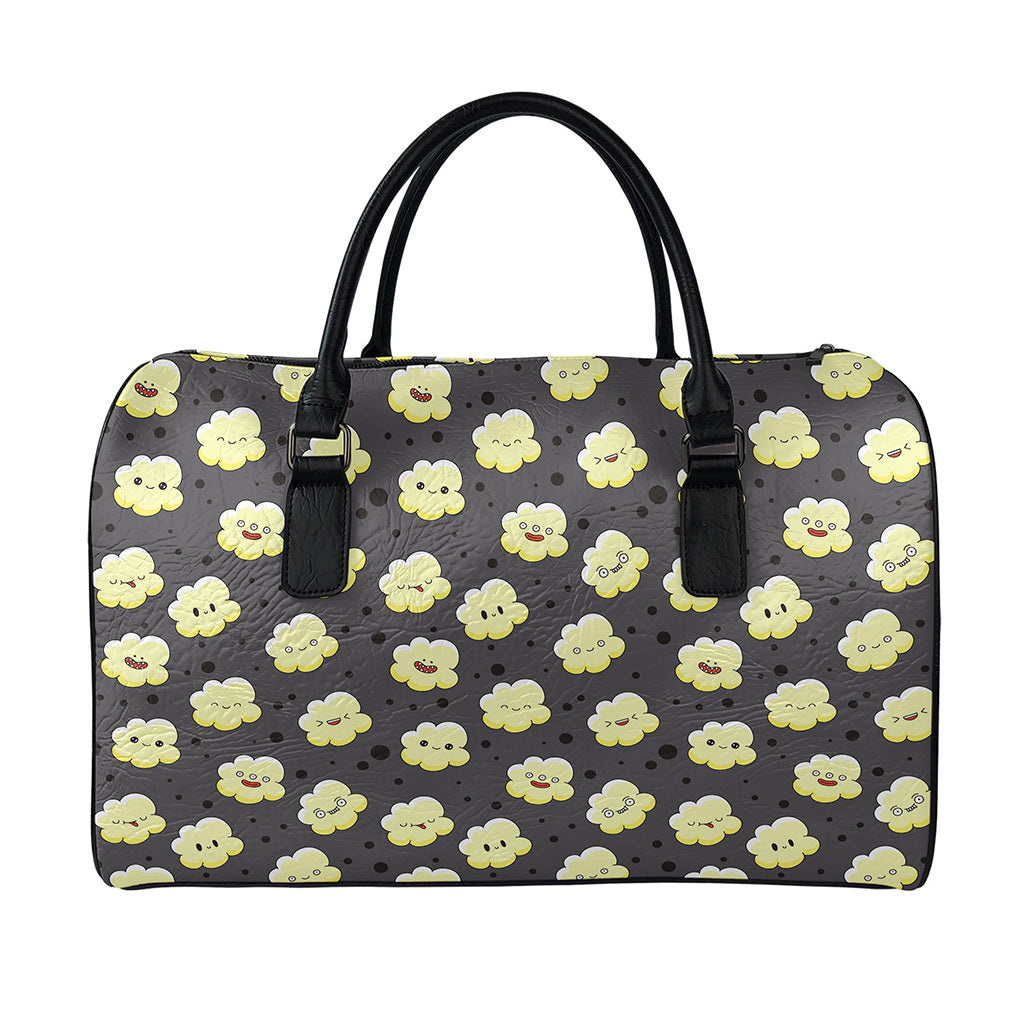 Cute Popcorn Pattern Print Leather Duffle Bag