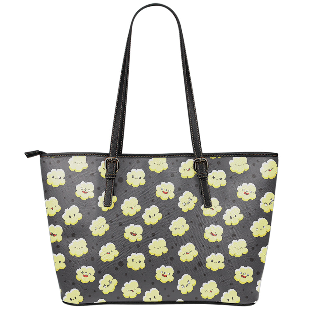 Cute Popcorn Pattern Print Leather Tote Bag