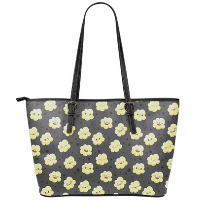 Cute Popcorn Pattern Print Leather Tote Bag