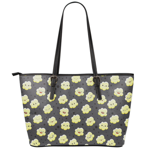 Cute Popcorn Pattern Print Leather Tote Bag