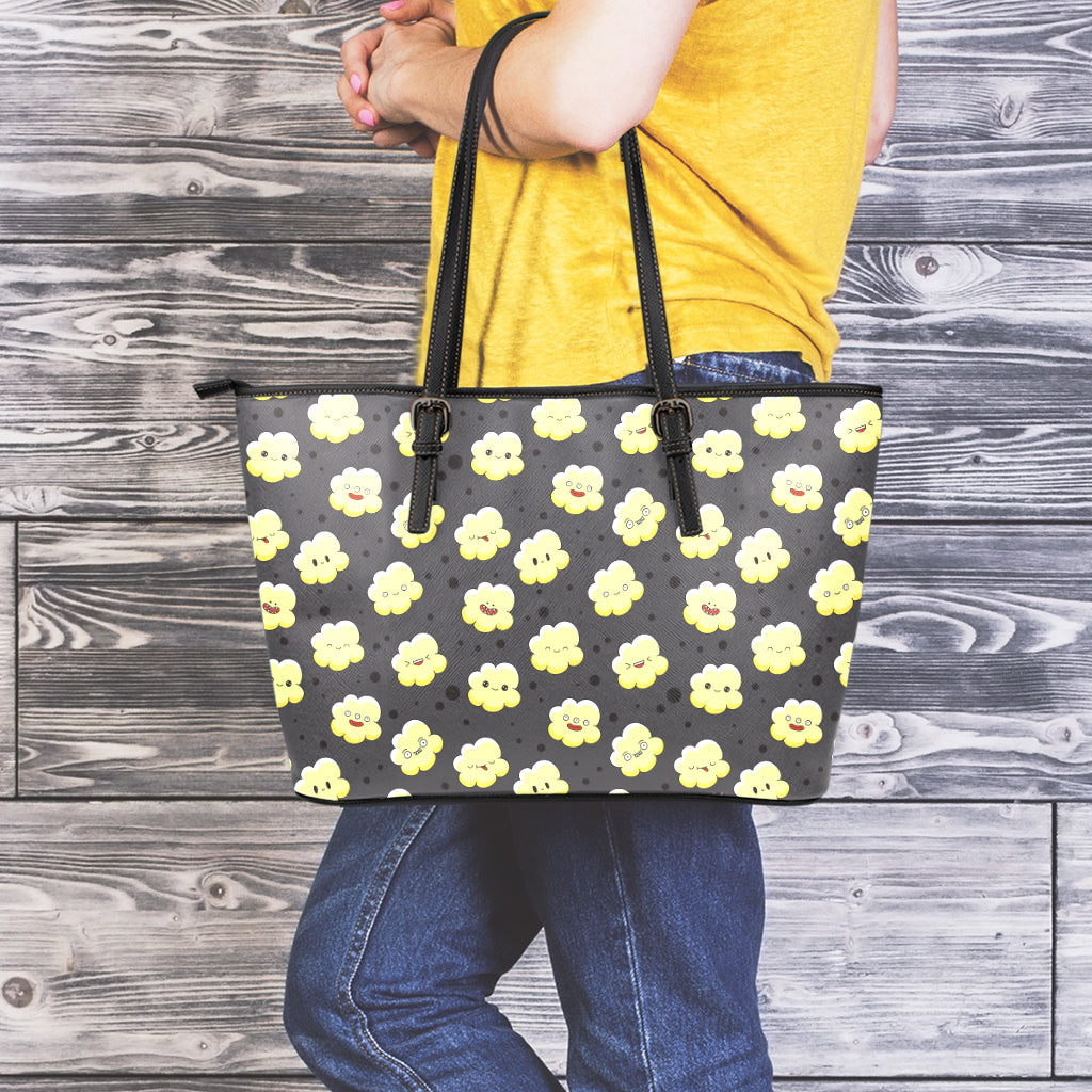 Cute Popcorn Pattern Print Leather Tote Bag