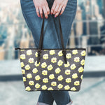 Cute Popcorn Pattern Print Leather Tote Bag