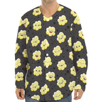 Cute Popcorn Pattern Print Long Sleeve Baseball Jersey