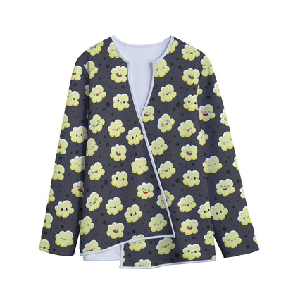 Cute Popcorn Pattern Print Long Sleeve Short Coat