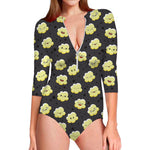 Cute Popcorn Pattern Print Long Sleeve Swimsuit