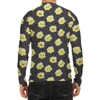 Cute Popcorn Pattern Print Men's Long Sleeve Rash Guard