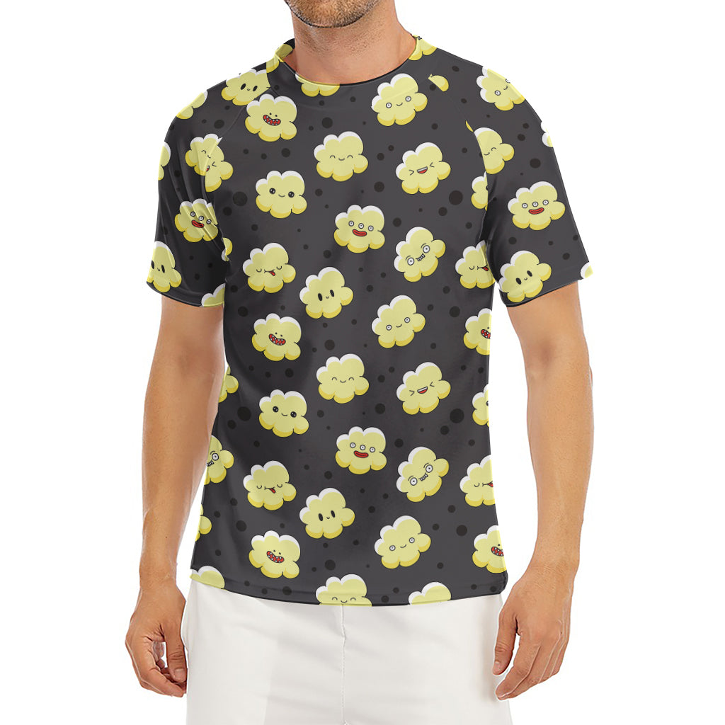 Cute Popcorn Pattern Print Men's Short Sleeve Rash Guard