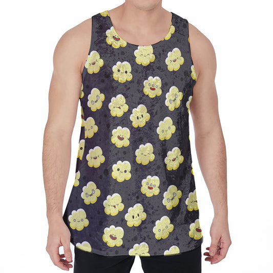Cute Popcorn Pattern Print Men's Velvet Tank Top