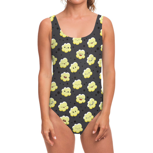 Cute Popcorn Pattern Print One Piece Swimsuit