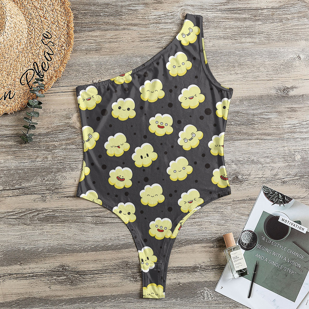 Cute Popcorn Pattern Print One Shoulder Bodysuit